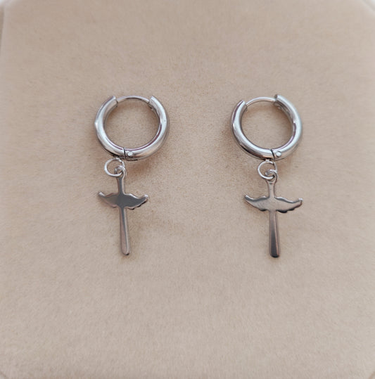 Round Earrings with Exquisite Cross Pendant