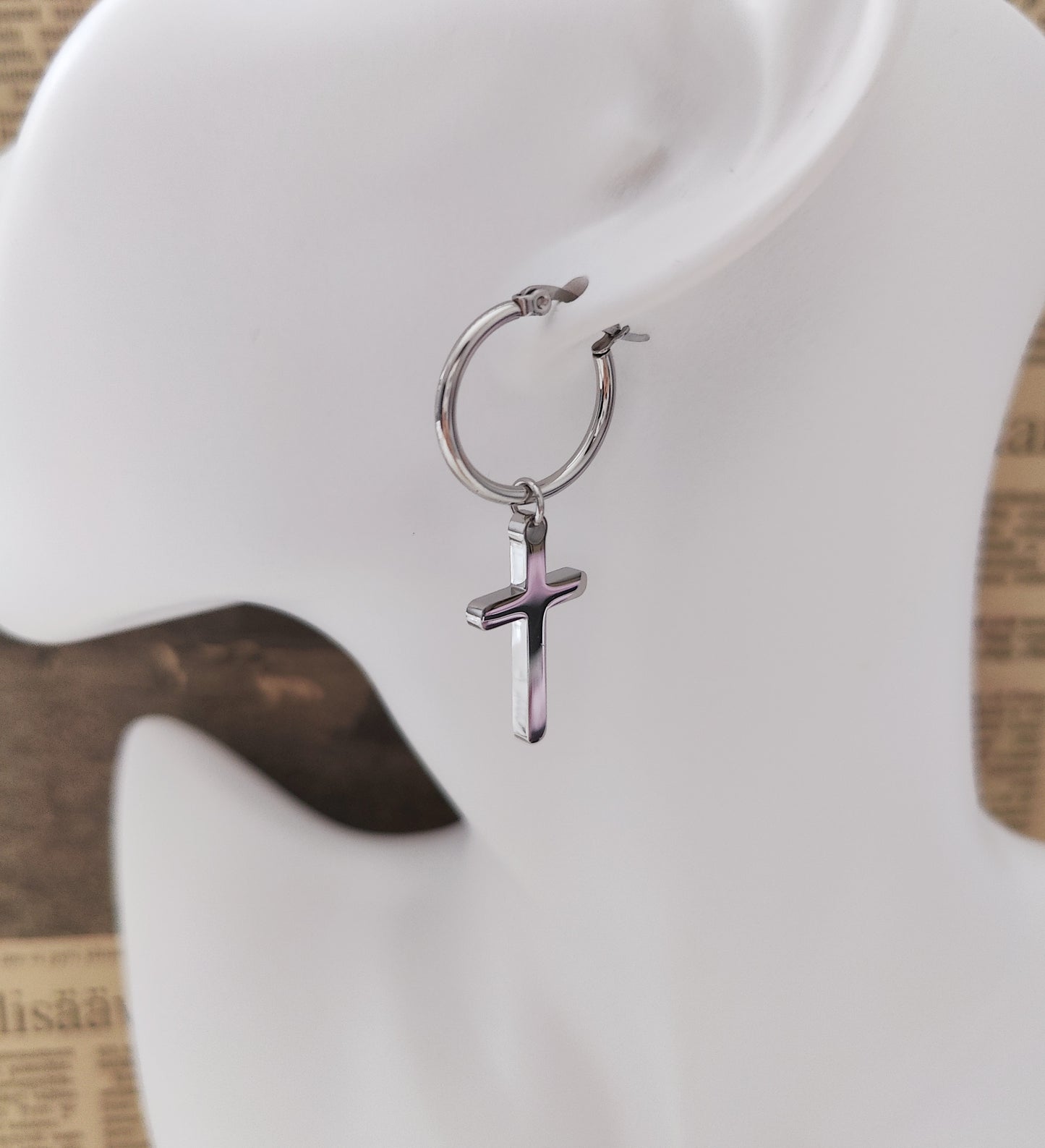 Versatile Bold Circle Ear Hook with Chunky Cross Pendant