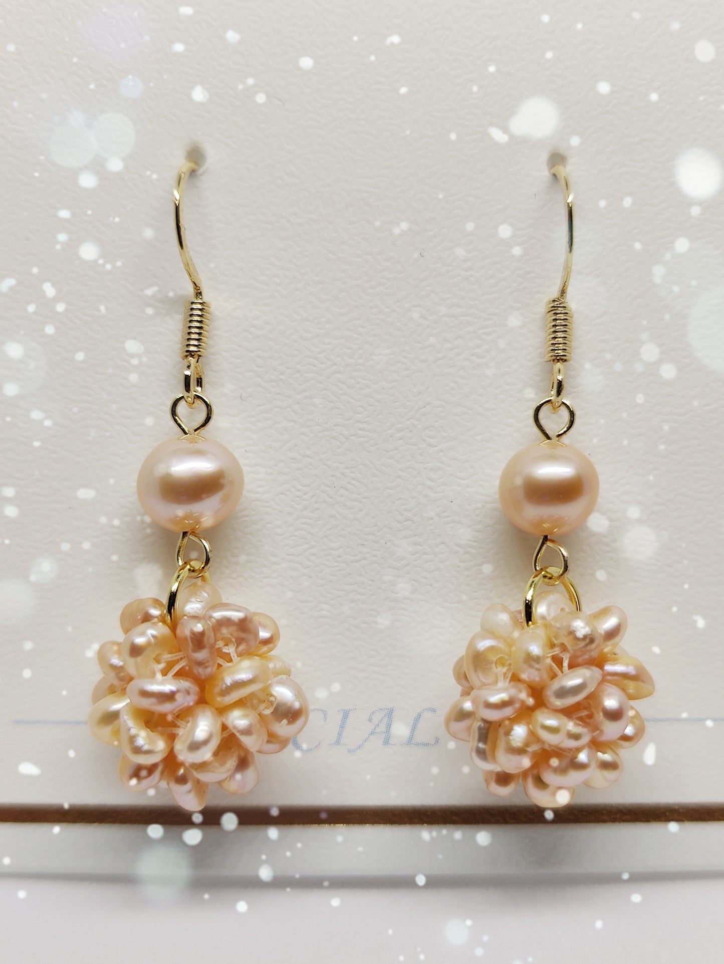 Freshwater Pearl-Woven Bead Earrings (Pink)