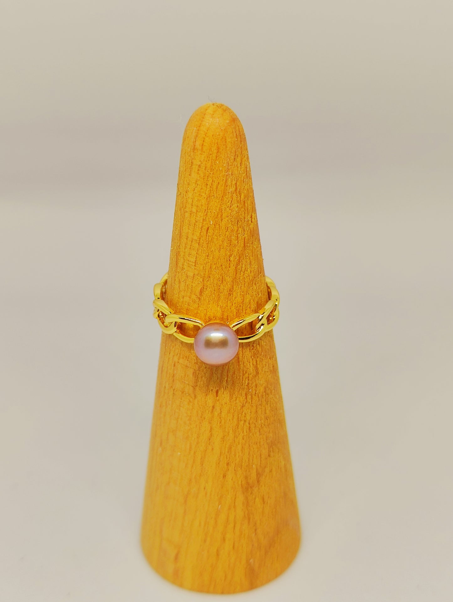 Chain-Shaped Gold-plated Copper Ring with Purple Pearl (Size Adjustable)