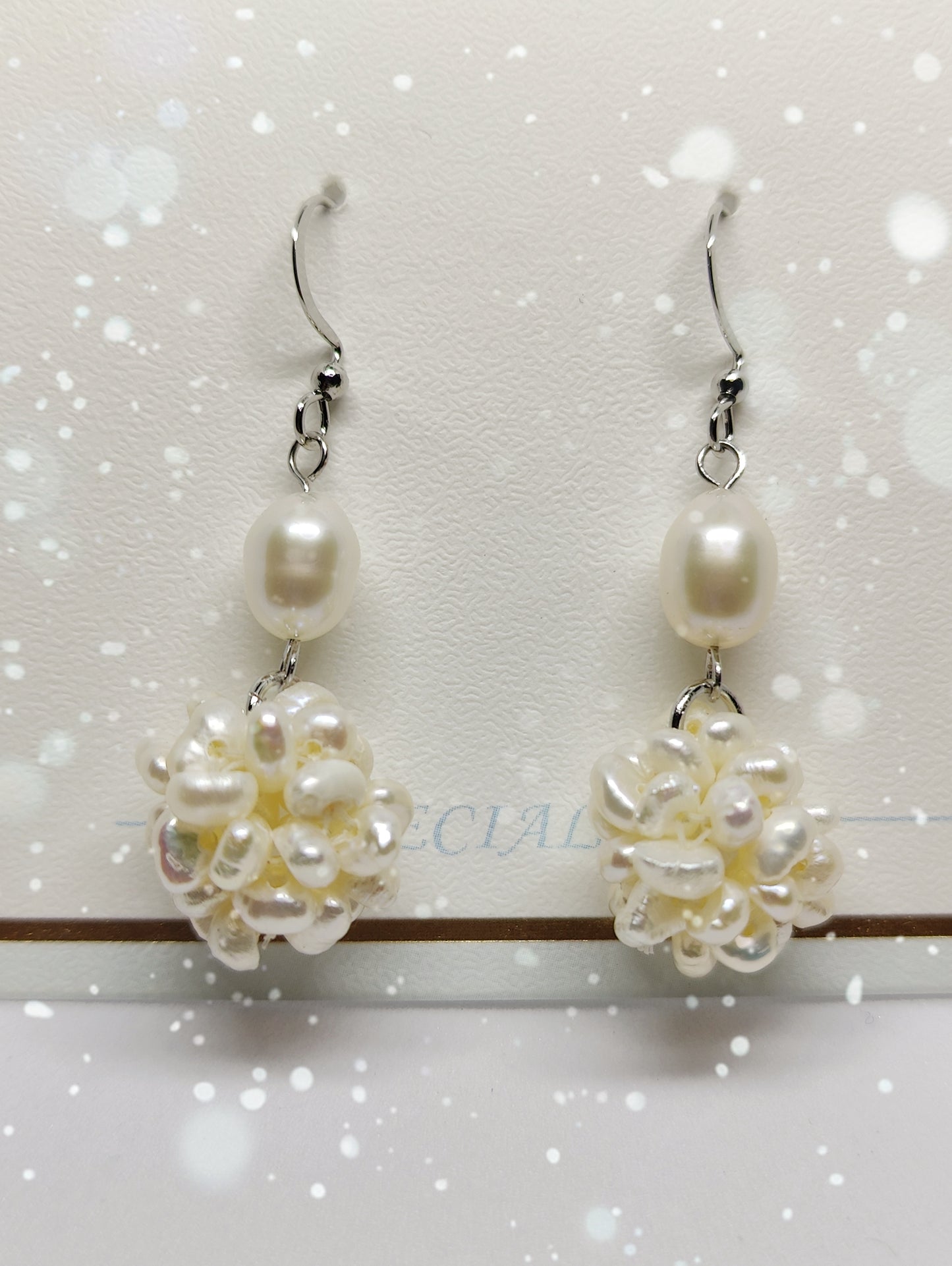 Freshwater Pearl-Woven Bead Earrings (White)