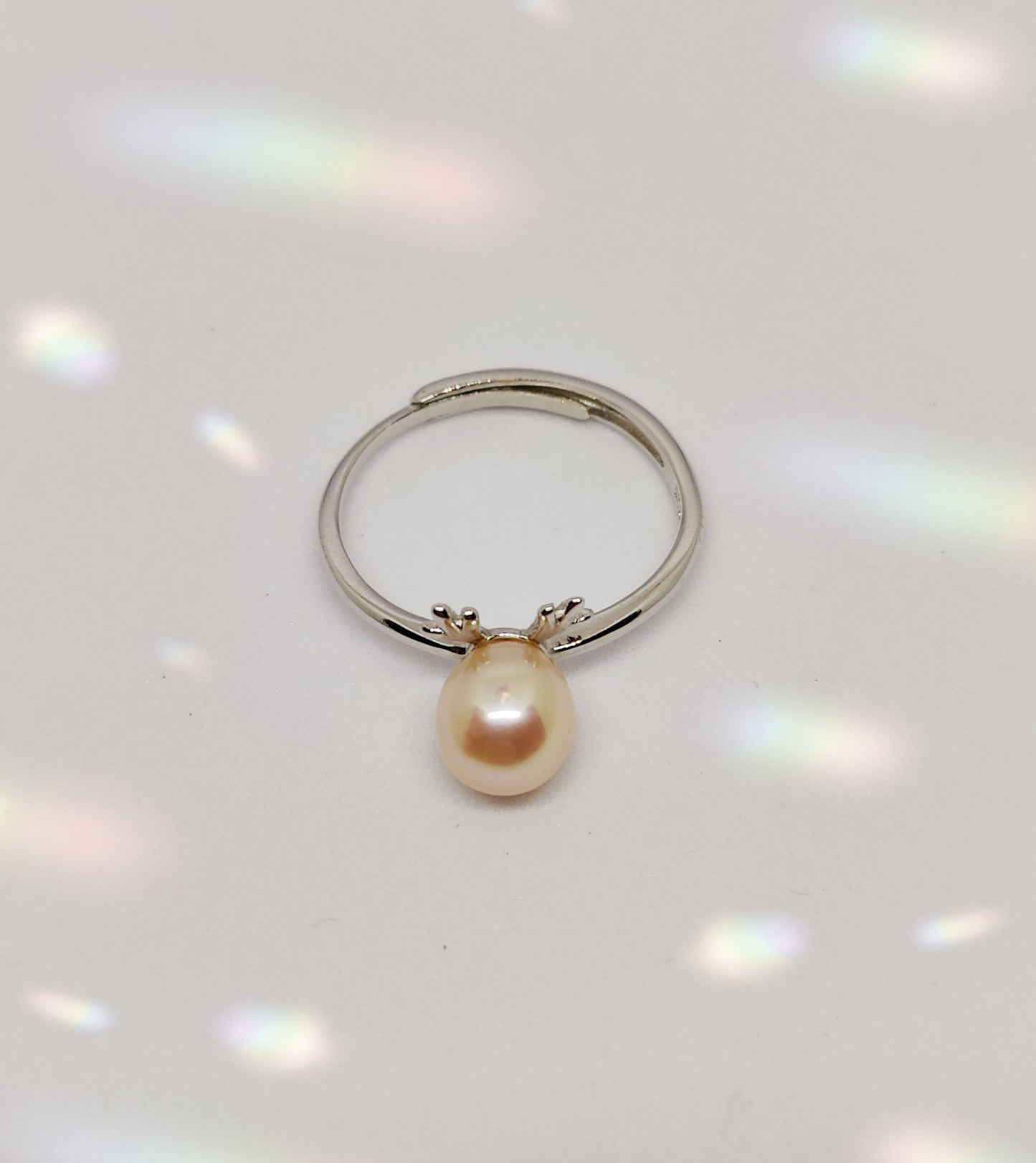 Deer Antler-Inspired Gold-Plated Silver Ring with White Pearl(Size Adjustable)