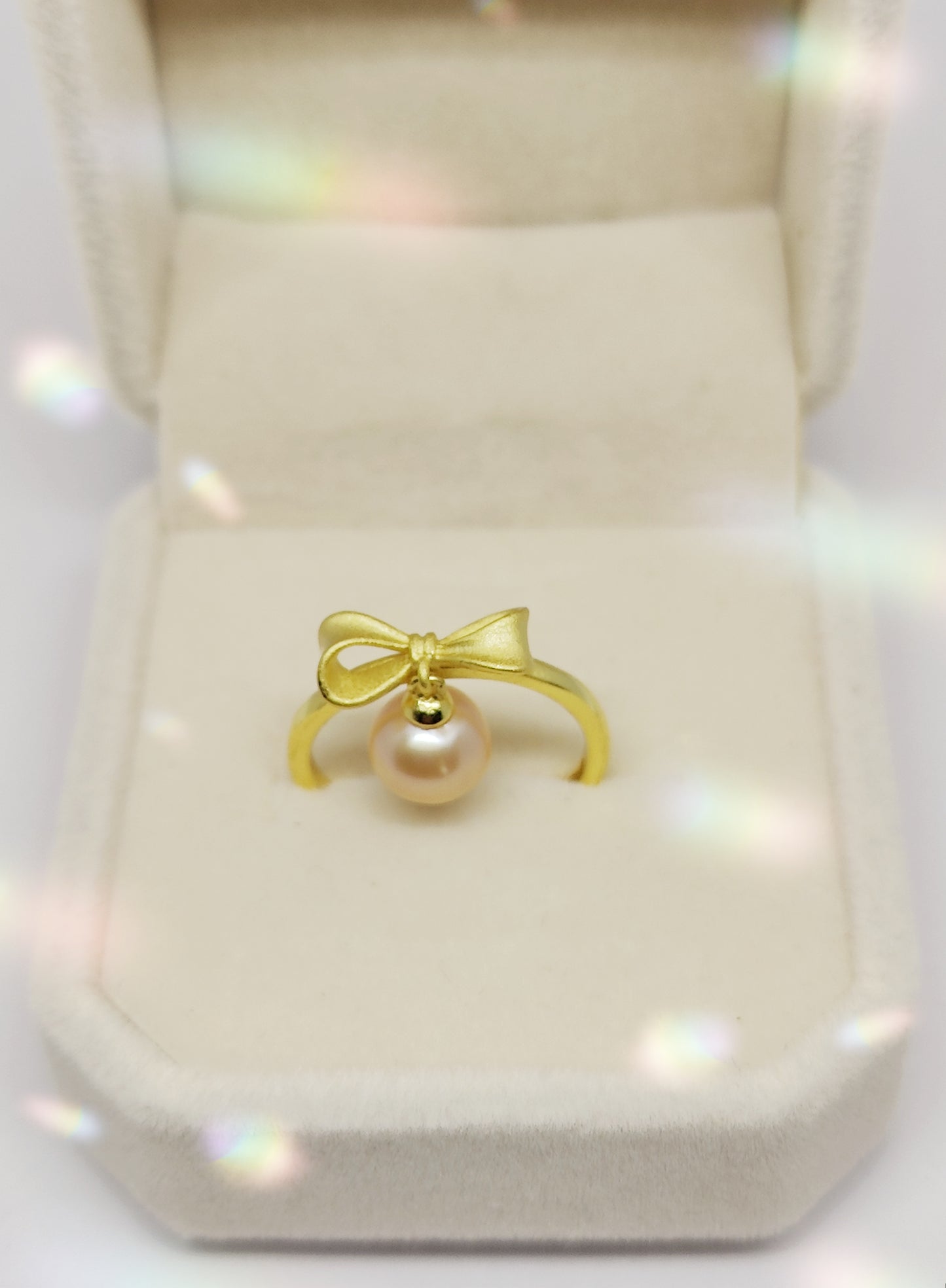 Gold-Plated Silver Ring with Butterfly Design and 6mm Pink Pearl (Size Adjustable)